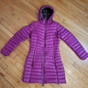 La Cordée Magenta Down Puffer Coat TP Long Hooded 90% Down Lightweight Packable